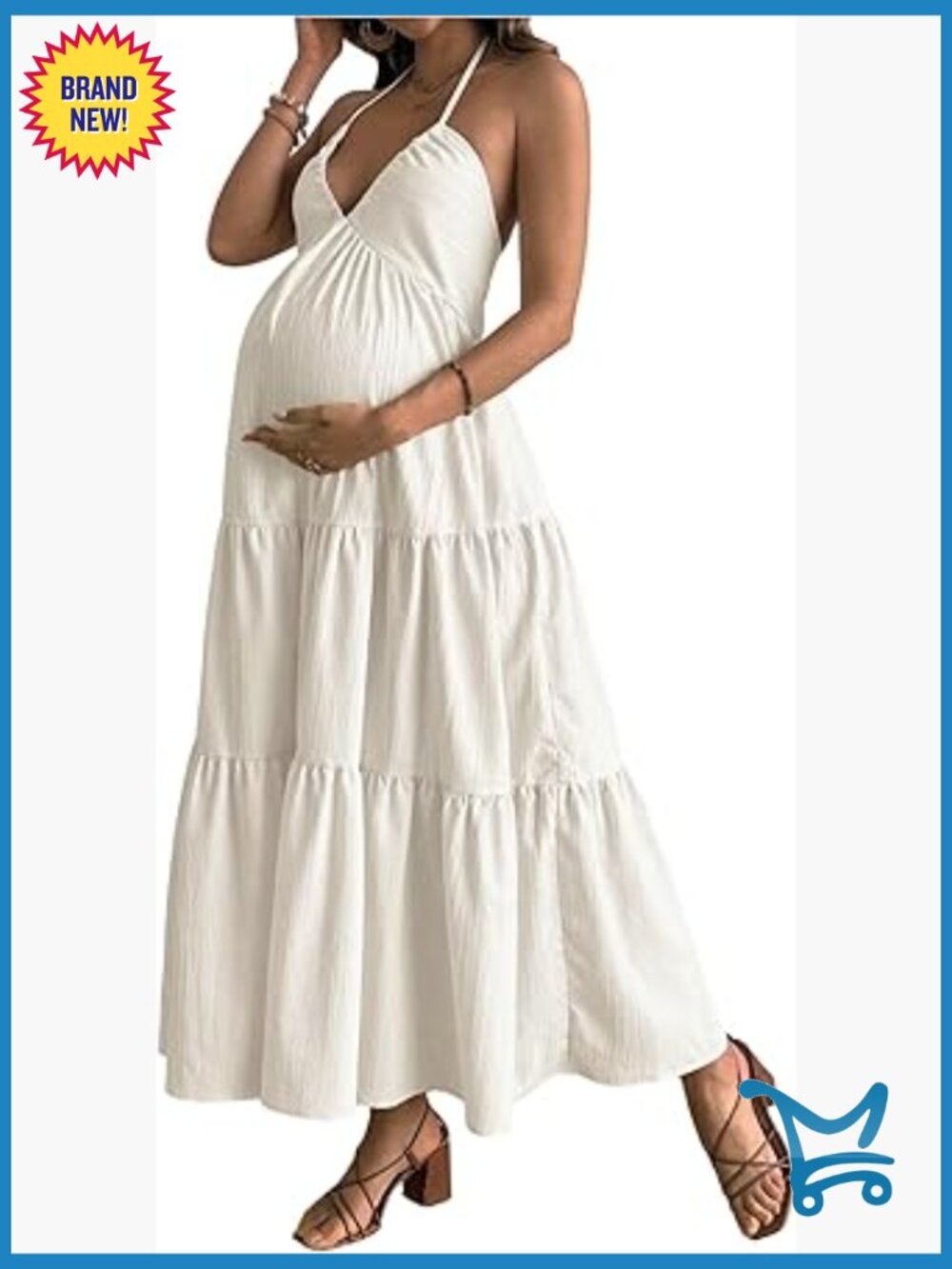 Maternity Sleeveless Tiered V-Neck Bow Tie Back Flowy Long Cami Dress
